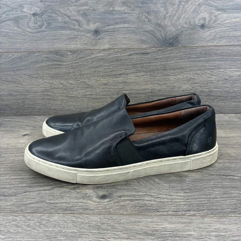Frye Mens Black Leather Slip On Sneakers Casual Loafers Shoes Size 11M